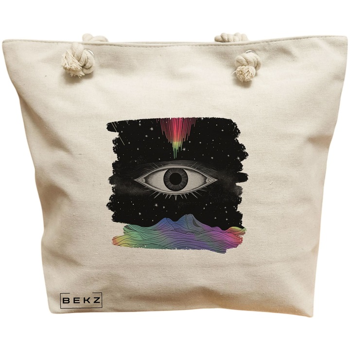 Платнена дамска чанта BEKZ, модел Celestial Eye 10, 40x51 см, бежово
