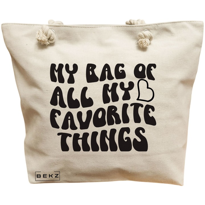 Vászon női hordtáska, My Bag of All My Favorite Things Modell, 40x51 cm, bézs, BEKZ