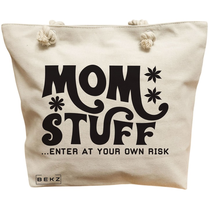 Vászon női táska, Mom Stuff, Enter at Your Own Risk, 40x51 cm, bézs, BEKZ