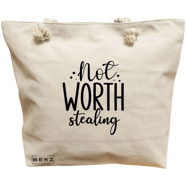 Vászon hordtáska nőknek, Not worth stealing modell, 40x51 cm, bézs, BEKZ