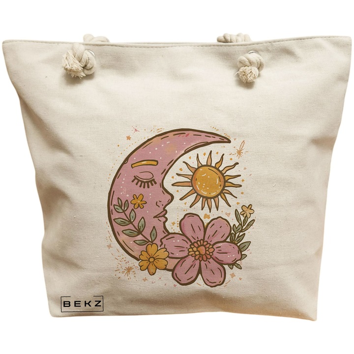 Платнена дамска чанта Sunny Moon, 40x51 см, бежова, BEKZ®