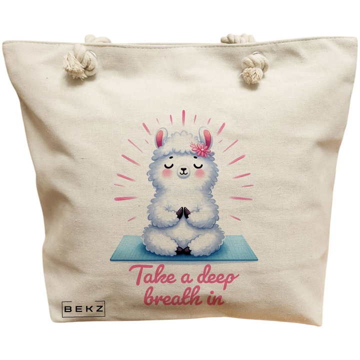 Vászon táska női jóga Vegyél mély levegőt, 40x51 cm, bézs, BEKZ