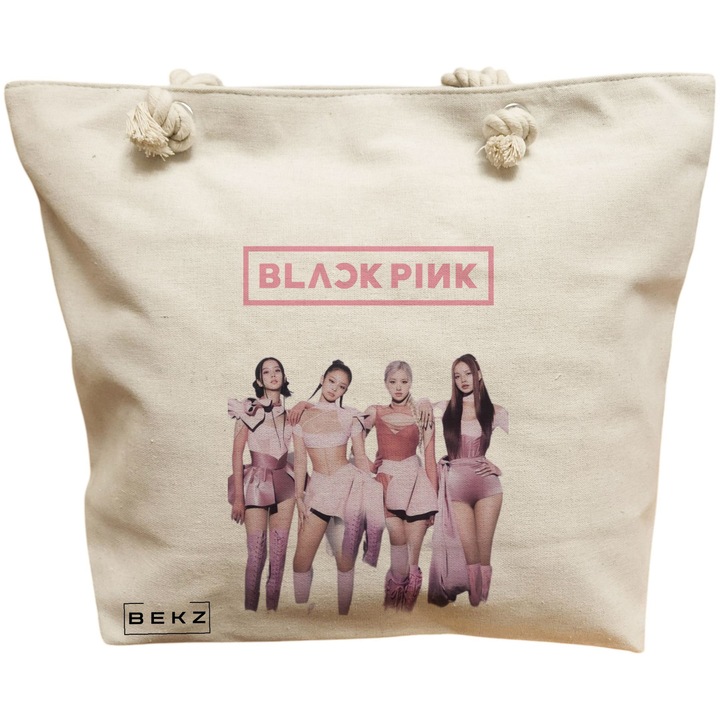 Vászon női hordtáska, Blackpink 3 modell, 40x51 cm, bézs, BEKZ