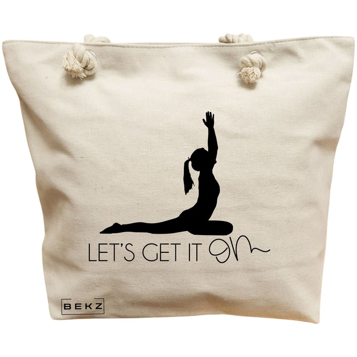 Vászon tote táska női jóga, öltsük fel, 40x51 cm, bézs, BEKZ