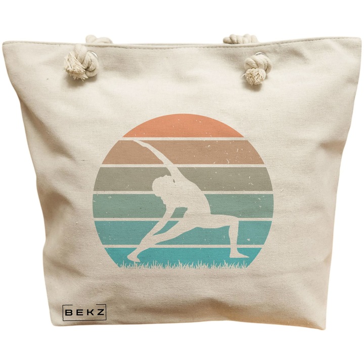 Vászon tote táska, női jóga 10, 40x51 cm, bézs, BEKZ