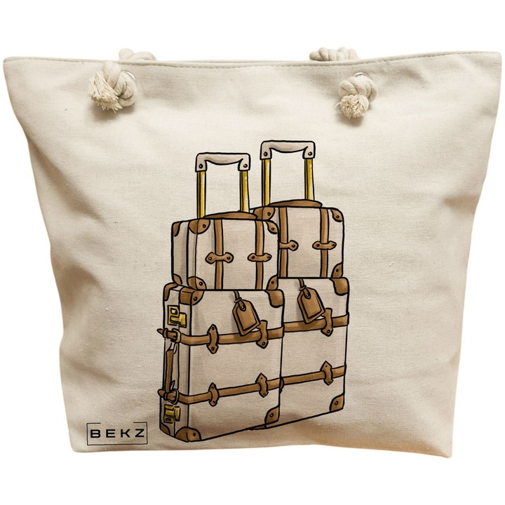 Női vászon tote táska Travel Girl 17, 40x51 cm, bézs, BEKZ