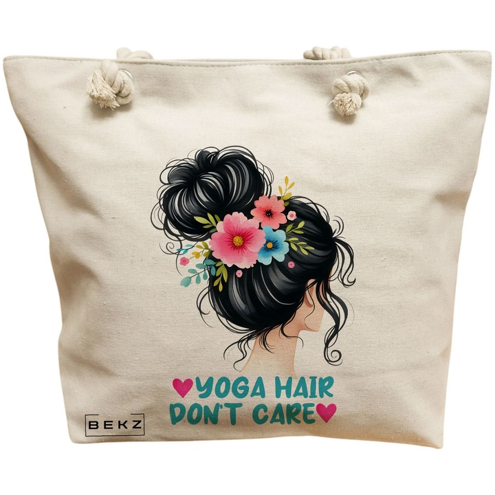 Платнена чанта за жени Yoga Hair don't care, 40x51 см, бежова, BEKZ®