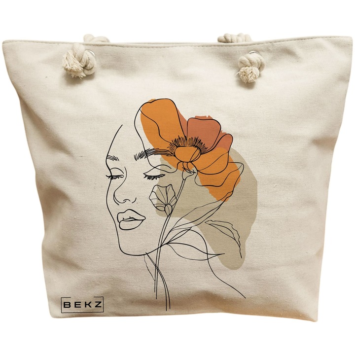 Vászon hordtáska nőknek, Flower Lady 12, 40x51 cm, bézs, BEKZ