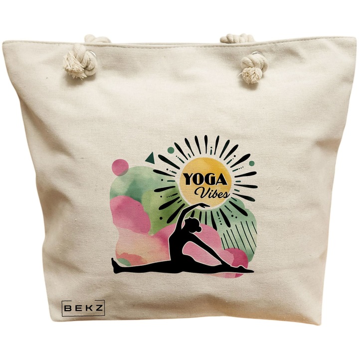 Vászon tote táska, Women Yoga Vibes, 40x51 cm, bézs, BEKZ