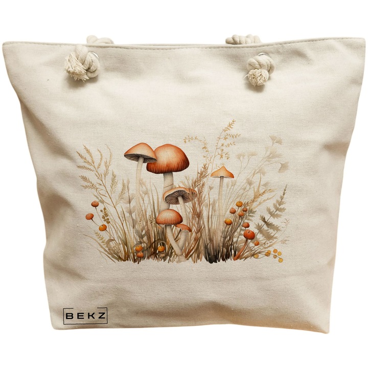 Női vászon tote táska színes gombák 12, 40x51 cm, bézs, BEKZ