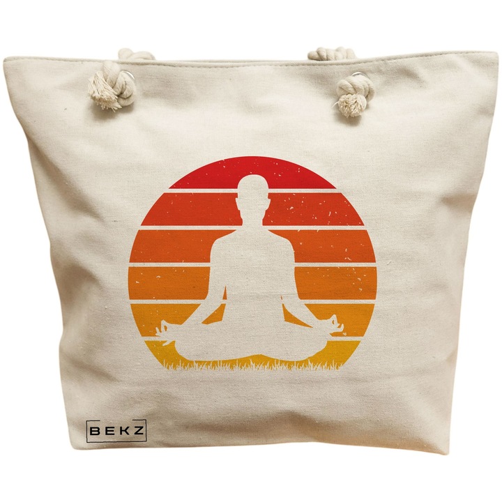 Vászon tote táska, női jóga 7, 40x51 cm, bézs, BEKZ