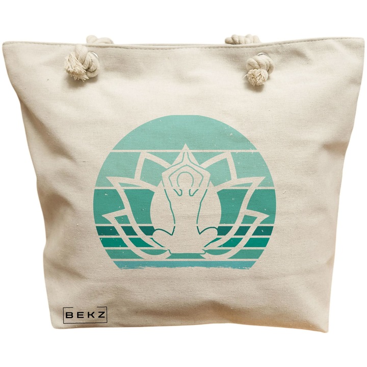 Vászon tote táska, női jóga 13, 40x51 cm, bézs, BEKZ