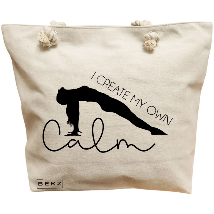 Платнена чанта за жени Yoga I create my own calm, 40x51 см, бежова, BEKZ®