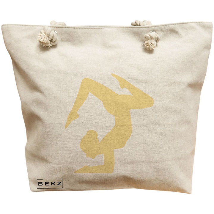 Vászon tote táska, női jóga 3, 40x51 cm, bézs, BEKZ