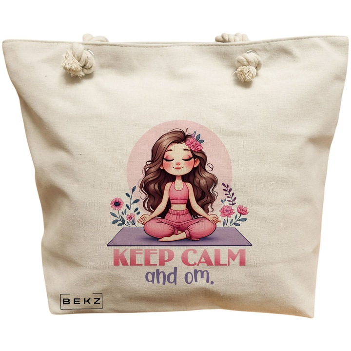 Платнена чанта за жени Yoga Keep calm and Om, 40x51 см, бежова, BEKZ®