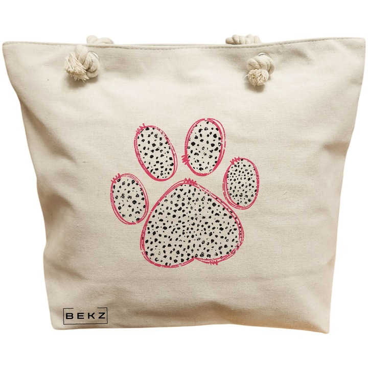 Vászon női hordtáska, Mancs mintás modell, 40x51 cm, Bézs, BEKZ