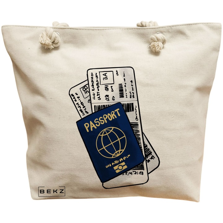 Geanta Canvas Tote pentru femei Travel Girl 17, 40x51 cm, Crem, BEKZ®