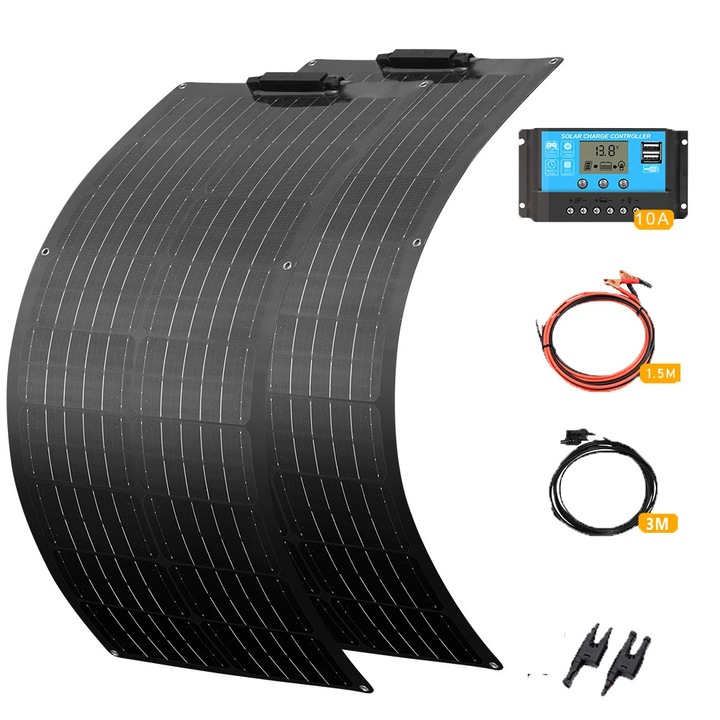 Panou solar flexibil 50W, 12V, 100W solarkit, negru, dimensiuni 1170x540x2.5mm