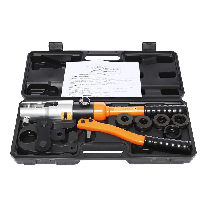 Krimpelőfogó, 10 fogú, ergonomikus fogantyú, M készlet, M12-M28 csőméretek, szerszámosláda