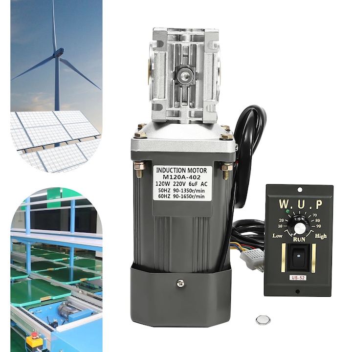 Motor cu reductor cu melc AC 220V, Viteza Reglabila, Rezistent la Utilizare Intensiva, Cuplu Ridicat 120W, Ideal pentru Utilizari Industriale, Culoare Rosu