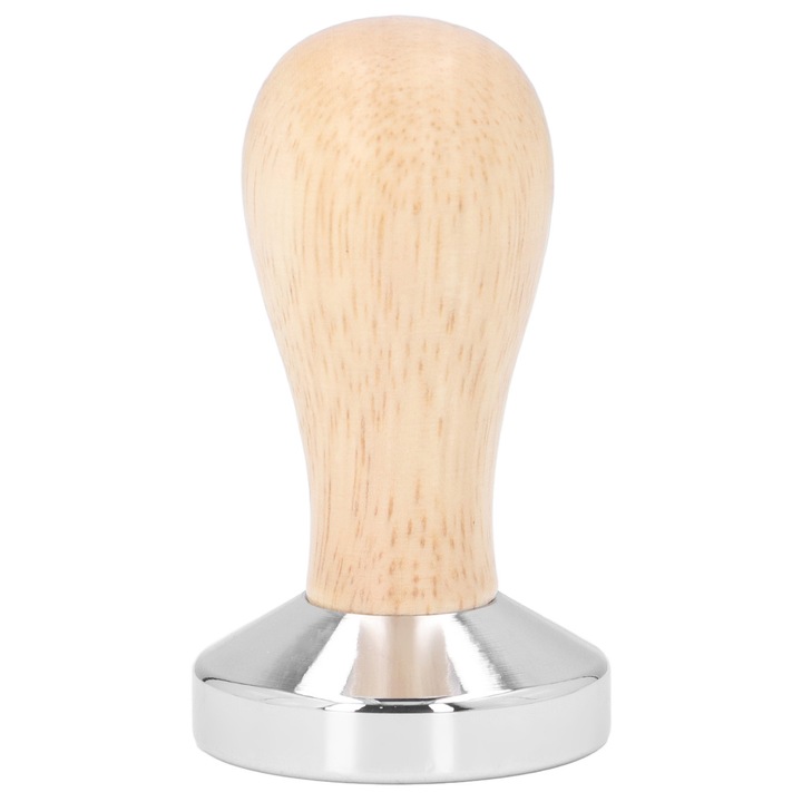 Tamper Espresso Profesional, AMRINUGL, baza din otel inoxidabil, maner ergonomic din lemn
