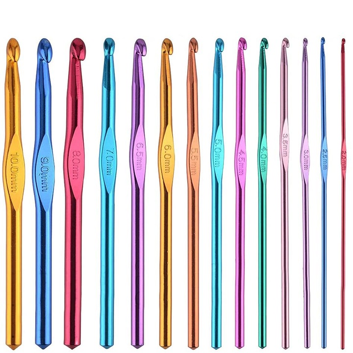 Set de ace de crosetat netede, instrumente de crosetat din aluminiu pentru alunecarea fara efort a firului, carlige de crosetat ergonomice cu manere de prindere usoara pentru reducerea durerii de mana, kit de 14 piese pentru pasionatii de artizanat