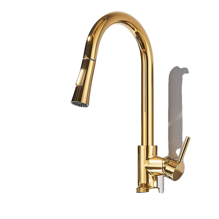 Konyhai csaptelep, 360°-ban forgatható, kettős vízhasználati móddal, arany
