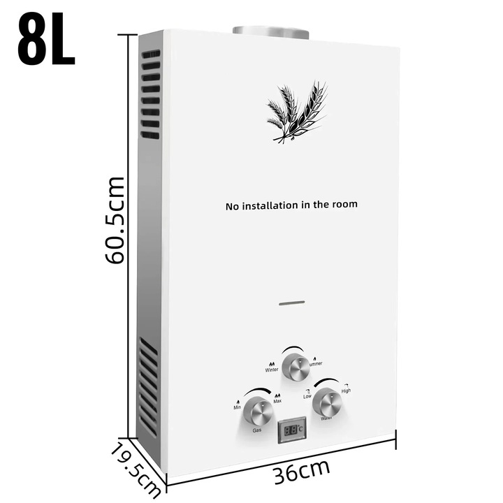 Boiler, 16KW, 8L, design compact montat pe perete, din inox si cupru