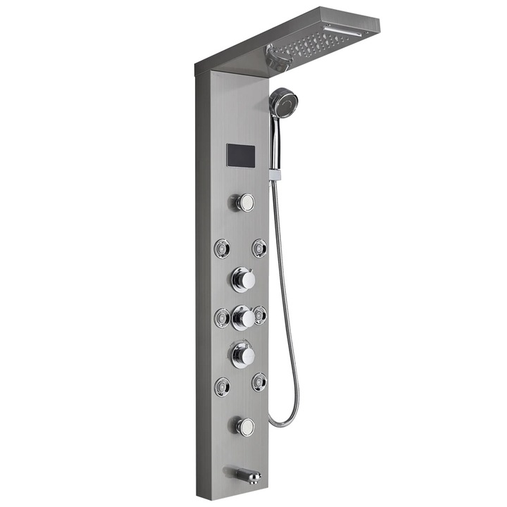 Coloana de dus, control apa calda si rece, iluminare LED, finisaj nichel periat