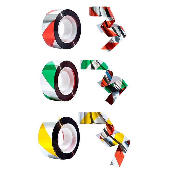 AMRINUGL лента за защита от птици, комплект от 3 ролки, устойчива на атмосферни влияния, цветове червен, зелен, жълт, лесна за монтаж