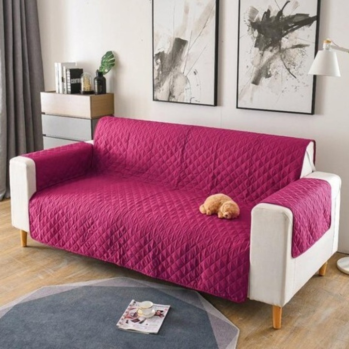 Husa matlasata canapea, 2 locuri, mov