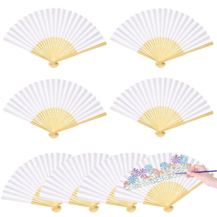 Set 8 evantaie Albe din Bambus pentru Petreceri, Accesorii DIY, Cadouri pentru Nunta