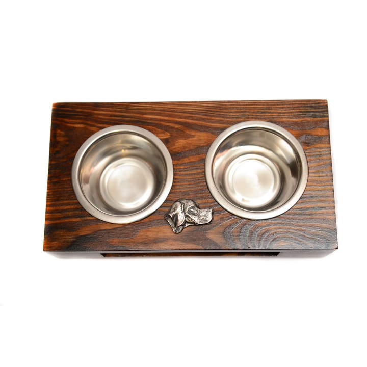 Suport din lemn pentru doua boluri pentru caini, Art-Dog cu boluri din otel inoxidabil, 60x30x10cm, multicolor, set