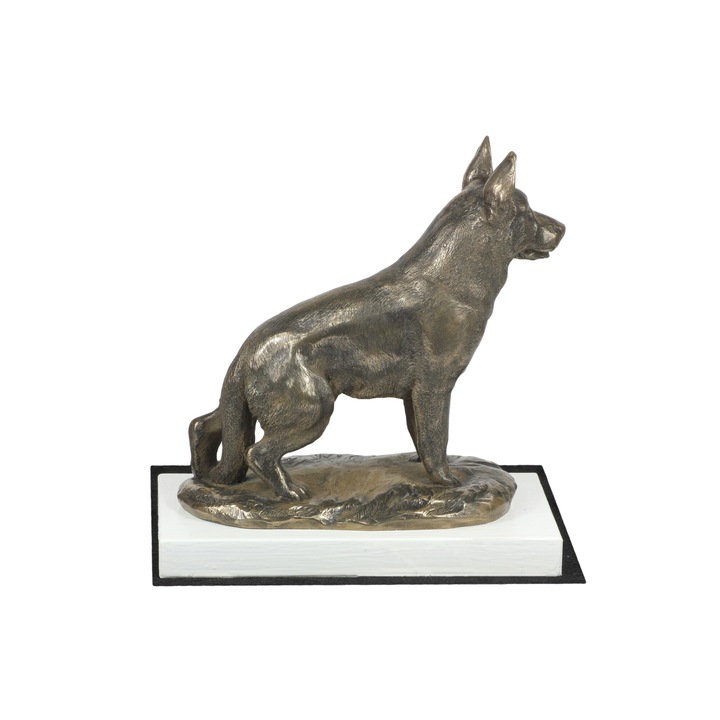 Statueta Owczarek Niemiecki, Art-Dog, pe baza alba, realizata din bronz, dimensiuni variate
