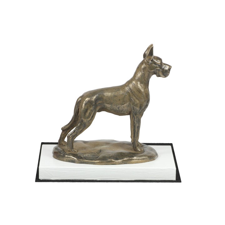Statueta caine, Art-Dog, pe baza alba, realizata din bronz, dimensiuni mici