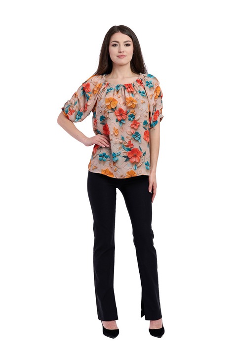 Bluza dama 933, Portocaliu/Turcoaz/Crem