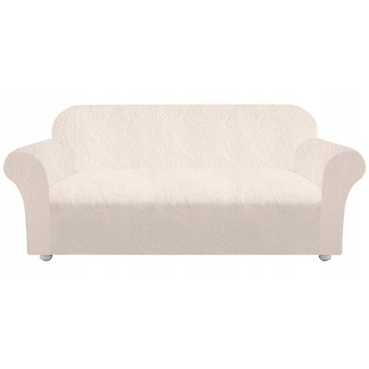 Husa canapea coltar, Ubieramy meble, Jacquard cu model de frunze de bananier, Design Estetic, Elastica, Universala, Ideal Pentru Living, Dormitor, Bucatarie, Birou, Lungimea maxima a sezutului 185 cm, Ecru