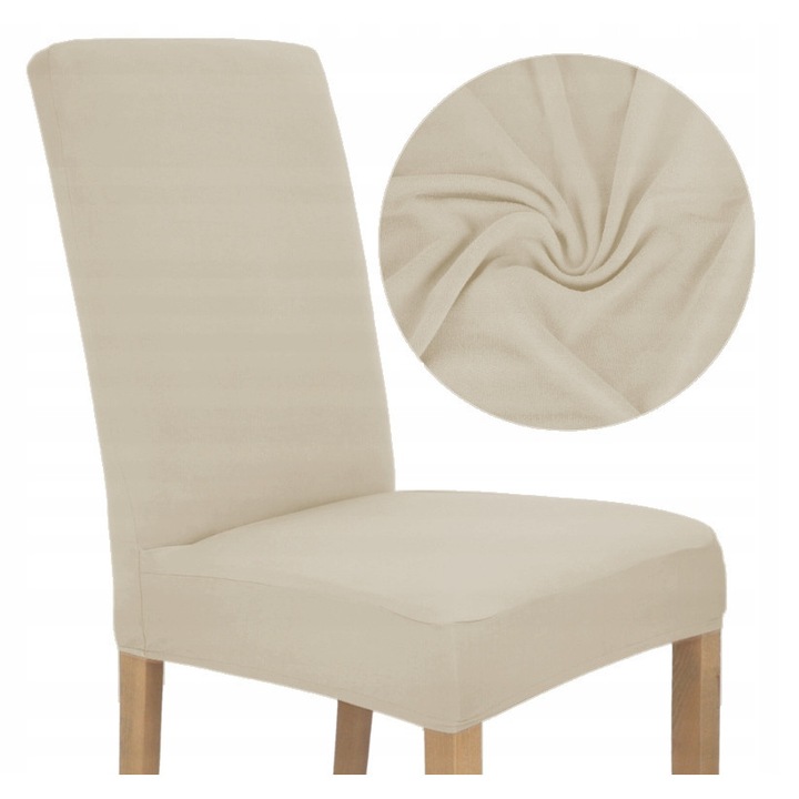 Калъф за стол, Калъфи за мебели, Спандекс, Естетичен дизайн, Еластичен, Универсален, Идеален за всекидневна, Спалня, Кухня, Офис, Максимални размери на облегалката 58 x 45 cm, Максимални размери на седалката 48 x 48 cm, Бежов