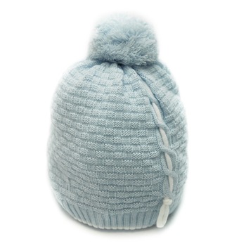 Caciula tricotata cu pompon pentru bebelusi Lusie, Bleu Caciula tricotata cu pompon pentru bebelusi Lusie, Bleu