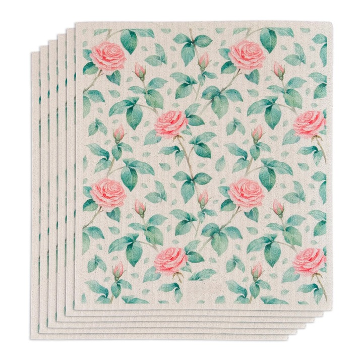 Set de 6 lavete reutilizabile ecologice, 100% biodegradabile, lavabile, sigure pentru alimente, potrivite pentru orice suprafata, Fara particule de prosoape, fara amprente de apa, Fara ranire