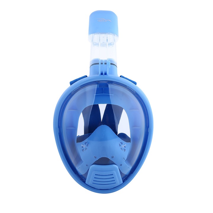 Masca de snorkel completa, vizualizare panoramica a lumii subacvatice cu sistem de siguranta pentru respiratie libera, suport detasabil pentru camera pentru experiente de neuitat