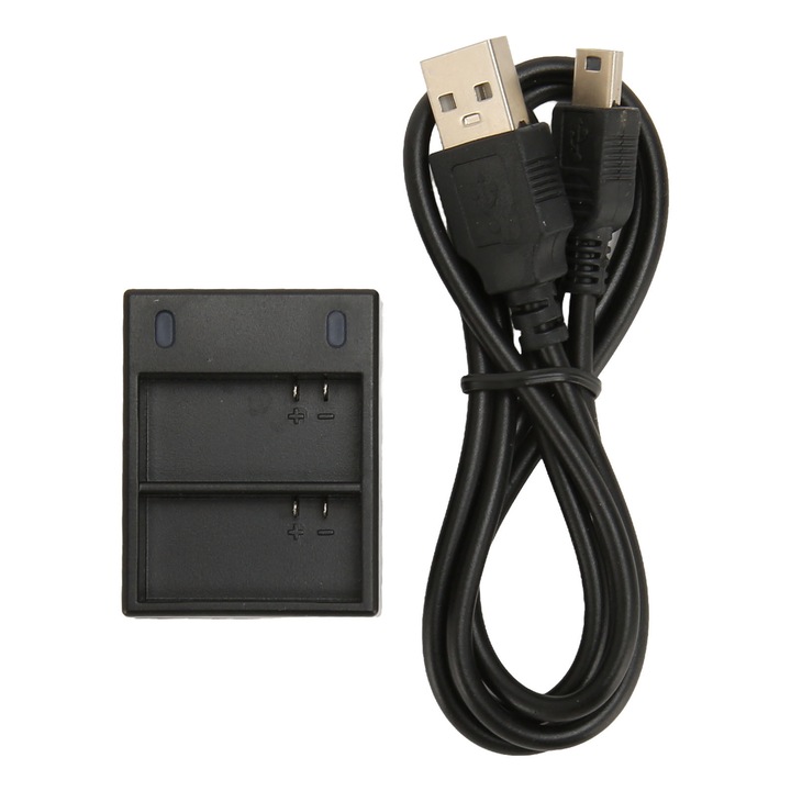 Két USB-s fényképezőgép akkumulátortöltő indikátorral, fekete, 5V 2A