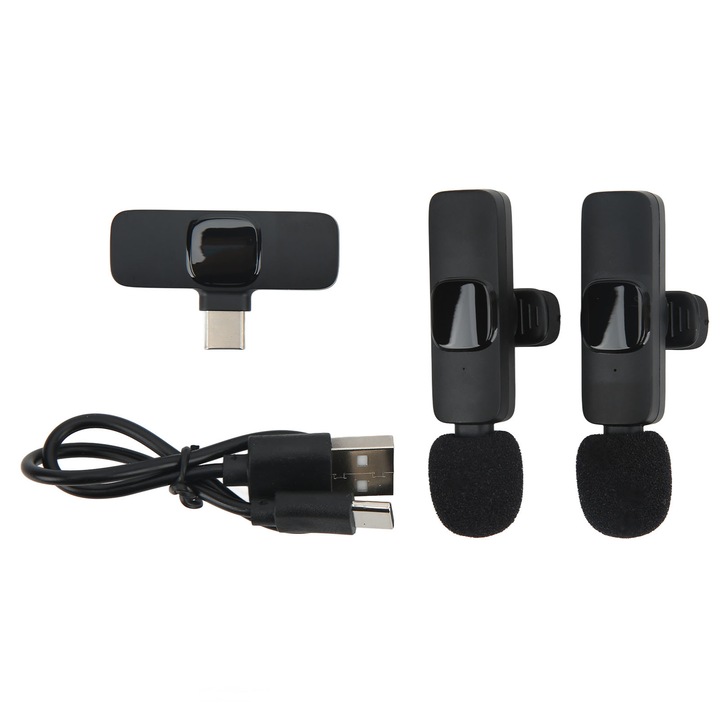 K9 Vezeték nélküli Lavalier mikrofon 1 az 2-höz Élő közvetítés felszerelés Kültéri Lavalier mikrofon okostelefonhoz tablethez Univerzális C típusú port