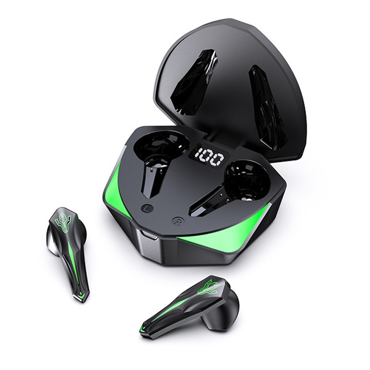 Vezeték nélküli fülhallgató, 5.1 Bluetooth, mély basszus, LED kijelző, fekete