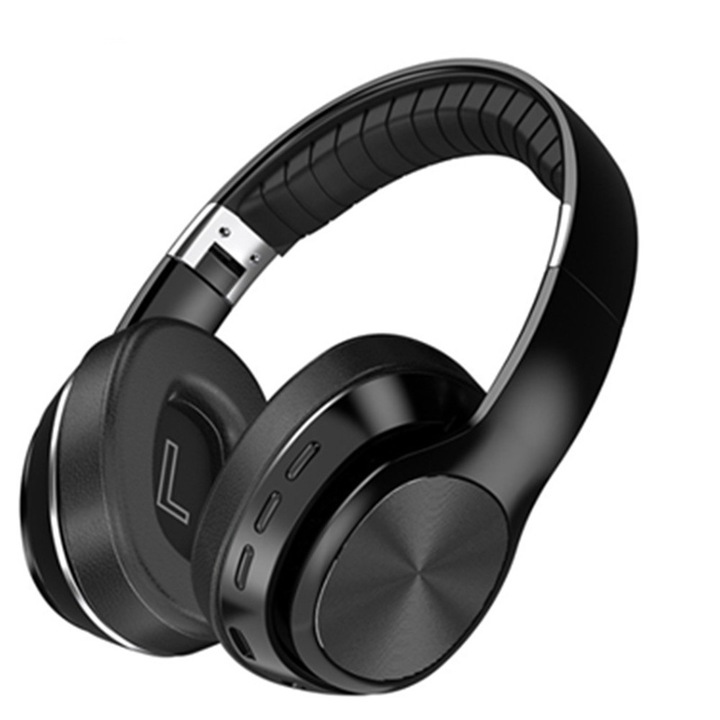 Összecsukható Bluetooth fejhallgató, sztereó hangzás, fekete, over-ear