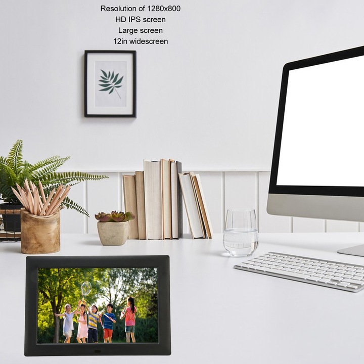 12-инчова цифрова фоторамка HD IPS екран Многофункционална електронна фоторамка с дистанционно управление за дома 110-240V EU щепсел