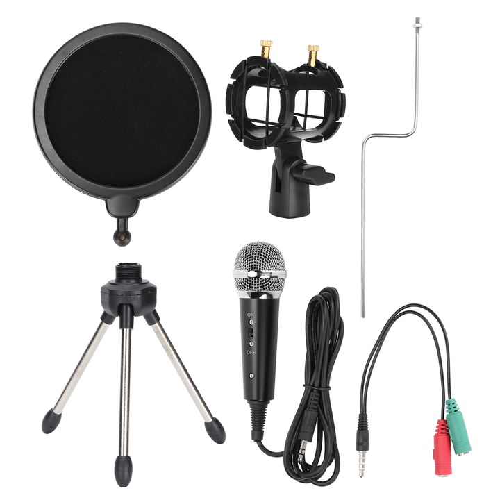 3,5 mm-es kondenzátor mikrofon, mikrofonkészlet játékhoz, karaoke-hoz, podcasthoz, videokonferenciához