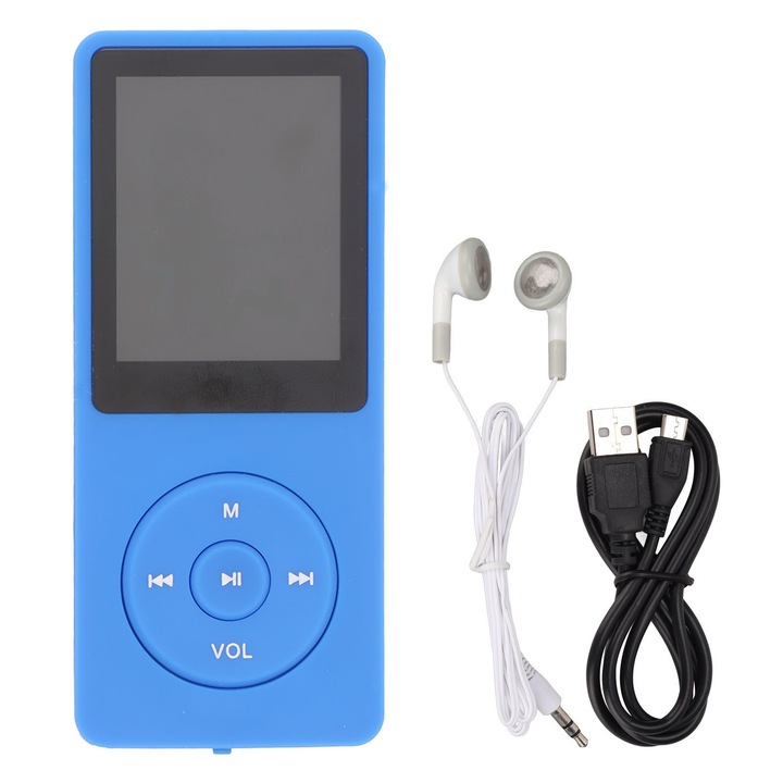 MP3 плейър, 1.8 инча, 64GB, преносим, многофункционален, син