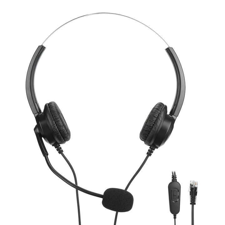 Kényelmes, állítható telefon headset mikrofonnal és hangerőszabályzóval, fekete