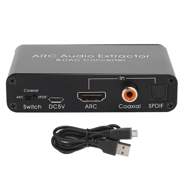 HDMI аудио декодиращ сплитер, с коаксиален оптичен кабел към RCA 3.5 мм аналогов изход